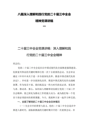 八篇深入理解和践行党的二十届三中全会精神党课讲稿.docx