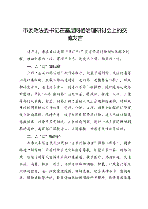 市委政法委书记在基层网格治理研讨会上的交流发言.docx