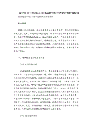 国企党员干部2024-2025年度组织生活会对照检查材料.docx