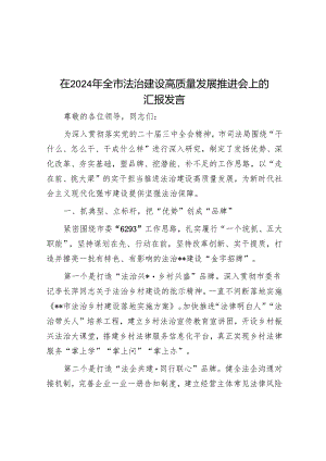 在2024年全市法治建设高质量发展推进会上的汇报发言.docx