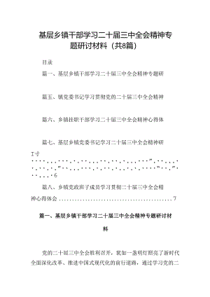 (八篇)基层乡镇干部学习二十届三中全会精神专题研讨材料（精选）.docx