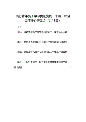 （11篇）银行青年员工学习贯彻党的二十届三中全会精神心得体会（精选）.docx