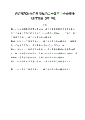 组织部部长学习贯彻党的二十届三中全会精神研讨发言12篇（详细版）.docx