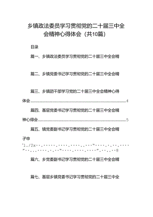 （10篇）乡镇政法委员学习贯彻党的二十届三中全会精神心得体会（最新版）.docx