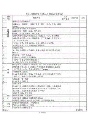 XX化工股份有限公司压力容器现场安全检查表（2024年）.docx