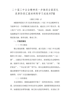 二十届三中全会精神进一步推进全面深化改革阶段汇报材料附学习成效共7篇.docx