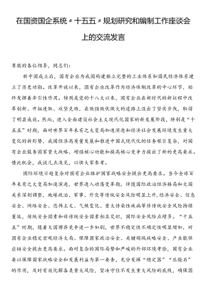 在国资国企系统“十五五”规划研究和编制工作座谈会上的交流发言.docx