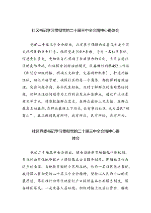（9篇）社区书记学习贯彻党的二十届三中全会精神心得体会（详细版）.docx