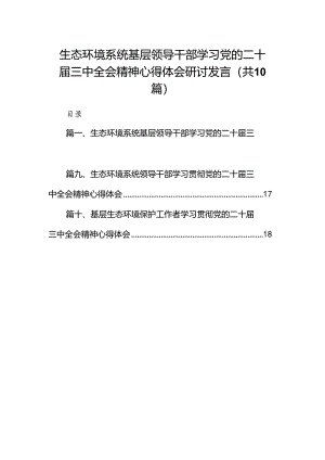 （10篇）生态环境系统基层领导干部学习党的二十届三中全会精神心得体会研讨发言范文.docx
