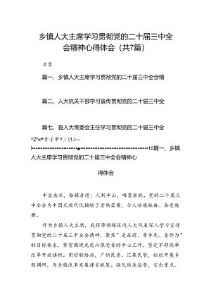 乡镇人大主席学习贯彻党的二十届三中全会精神心得体会7篇（详细版）.docx
