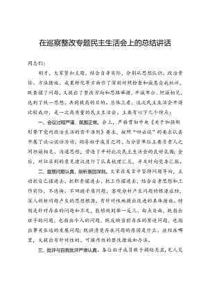 在巡察整改专题民主生活会上的总结讲话.docx