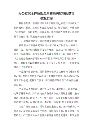办公室民主评议政风自查自纠和整改落实情况汇报.docx