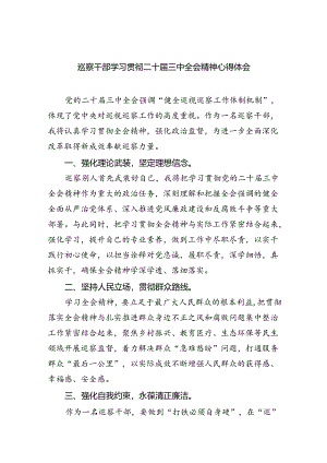 （9篇）巡察干部学习贯彻二十届三中全会精神心得体会汇编.docx