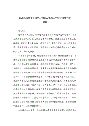 （9篇）统战系统党员干部学习党的二十届三中全会精神心得体会（最新版）.docx