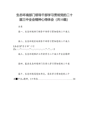 （10篇）生态环境部门领导干部学习贯彻党的二十届三中全会精神心得体会（最新版）.docx