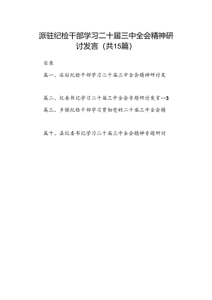 （15篇）派驻纪检干部学习二十届三中全会精神研讨发言（最新版）.docx