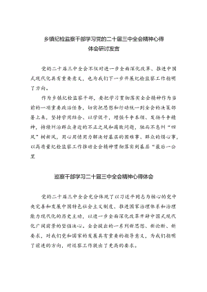 （9篇）乡镇纪检监察干部学习党的二十届三中全会精神心得体会研讨发言（详细版）.docx