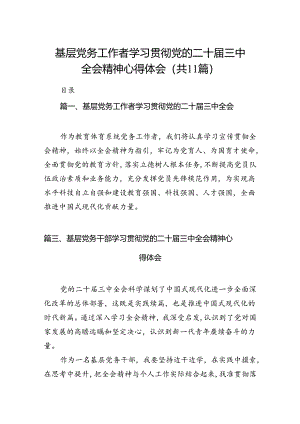 （11篇）基层党务工作者学习贯彻党的二十届三中全会精神心得体会合集供参考.docx