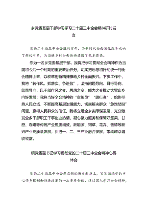 （9篇）乡党委基层干部学习学习二十届三中全会精神研讨发言（详细版）.docx