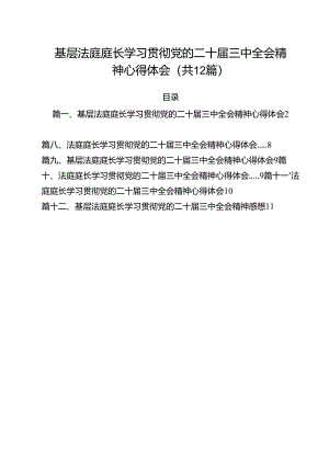 基层法庭庭长学习贯彻党的二十届三中全会精神心得体会(12篇集合).docx