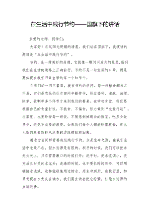在生活中践行节约——国旗下的讲话.docx
