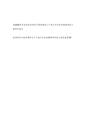 在法院系统中心组学习贯彻党的二十届三中全会专题读书班研讨会上的发言2篇.docx