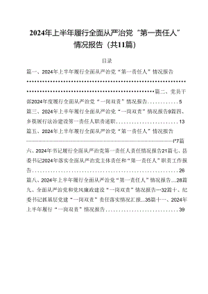 (11篇)2024年上半年履行全面从严治党“第一责任人”情况报告最新版.docx