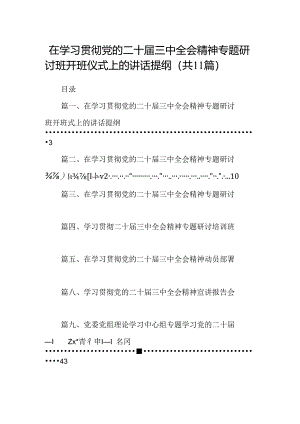 （11篇）在学习贯彻党的二十届三中全会精神专题研讨班开班仪式上的讲话提纲范文.docx