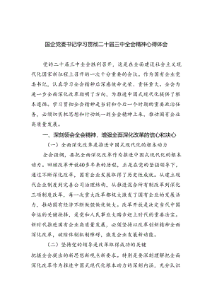 （8篇）国企党委书记学习贯彻二十届三中全会精神心得体会（详细版）.docx