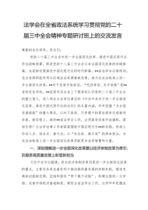 法学会在全省政法系统学习贯彻党的二十届三中全会精神专题研讨班上的交流发言.docx