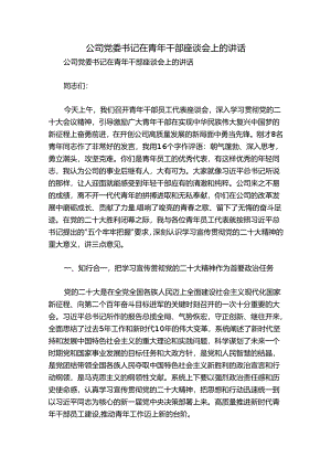 公司党委书记在青年干部座谈会上的讲话.docx