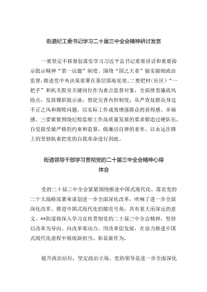 街道纪工委书记学习二十届三中全会精神研讨发言8篇（精选）.docx