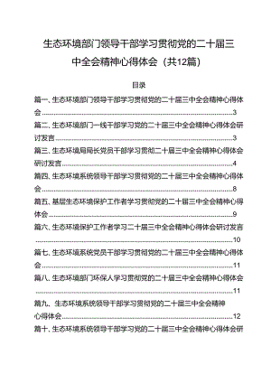生态环境部门领导干部学习贯彻党的二十届三中全会精神心得体会12篇（精选）.docx