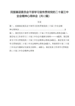 民盟基层委员会干部学习宣传贯彻党的二十届三中全会精神心得体会（共12篇）.docx