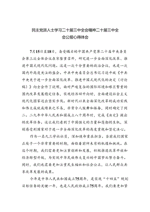 （12篇）民主党派人士学习二十届三中全会精神二十届三中全会公报心得体会范文.docx