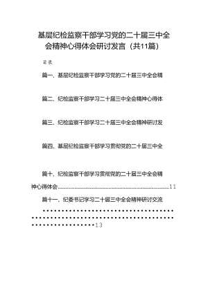 （11篇）基层纪检监察干部学习党的二十届三中全会精神心得体会研讨发言（详细版）.docx