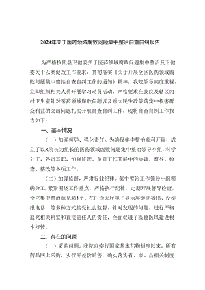 （7篇）2024年关于医药领域腐败问题集中整治自查自纠报告（最新版）.docx