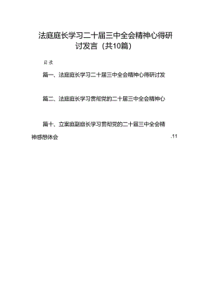 （10篇）法庭庭长学习二十届三中全会精神心得研讨发言（精选）.docx