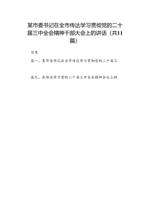 （11篇）某市委书记在全市传达学习贯彻党的二十届三中全会精神干部大会上的讲话集合.docx