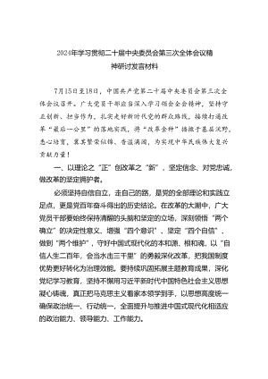 （12篇）2024年学习贯彻二十届中央委员会第三次全体会议精神研讨发言材料（精选）.docx