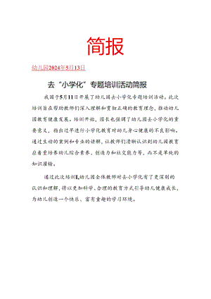 幼儿园去“小学化”专题培训活动简报.docx