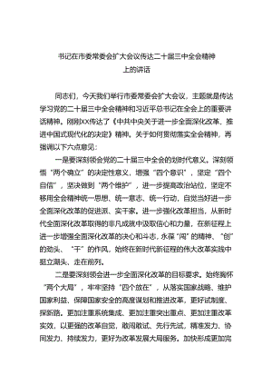 （12篇）书记在市委常委会扩大会议传达二十届三中全会精神上的讲话范文.docx