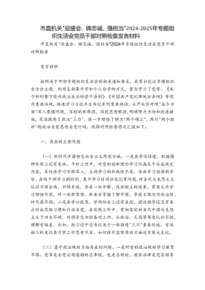 市直机关“迎盛会、铸忠诚、强担当”2024-2025年专题组织生活会党员干部对照检查发言材料.docx