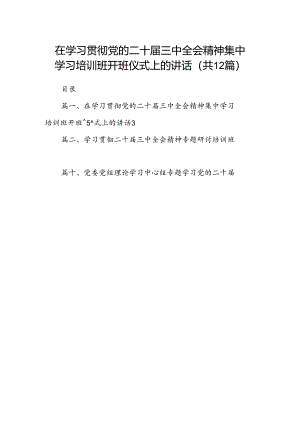 (12篇)在学习贯彻党的二十届三中全会精神集中学习培训班开班仪式上的讲话（详细版）.docx