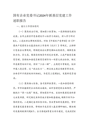 国有企业党委书记2024年抓基层党建工作述职报告.docx