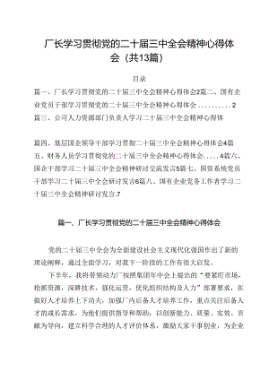 （13篇）厂长学习贯彻党的二十届三中全会精神心得体会（详细版）.docx