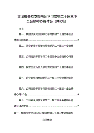 集团机关党支部书记学习贯彻二十届三中全会精神心得体会7篇（详细版）.docx