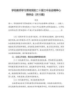 （13篇）学校教师学习贯彻党的二十届三中全会精神心得体会范文.docx
