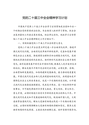 二十届三中全会精神学习计划（文字版）.docx