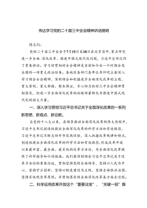 (七篇)传达学习党的二十届三中全会精神讲话提纲（精编版）.docx